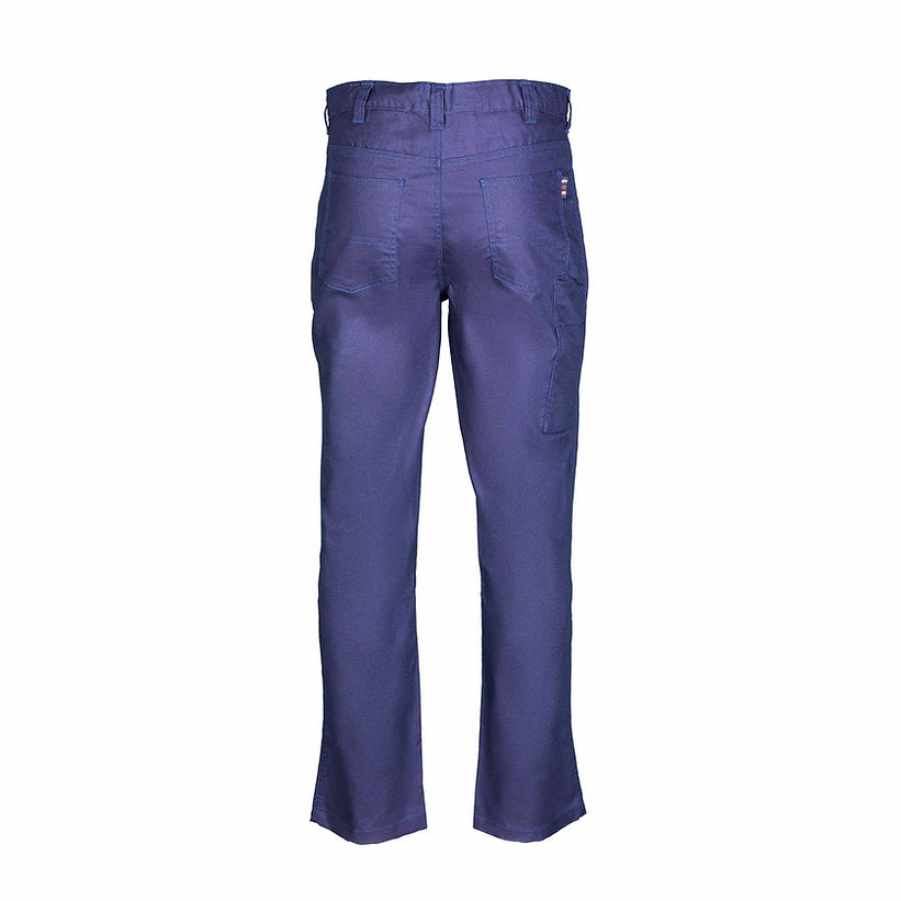 Back side of navy blue FR carpenter trouser