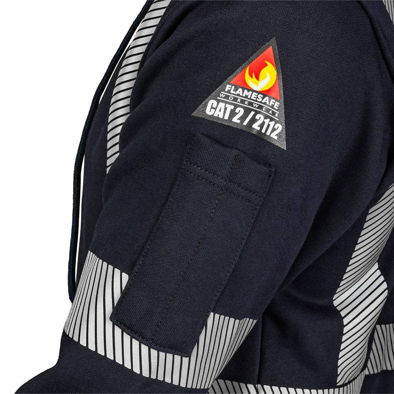 Pullover Hoodie Reflective have flamesafe workwear logo on left arm