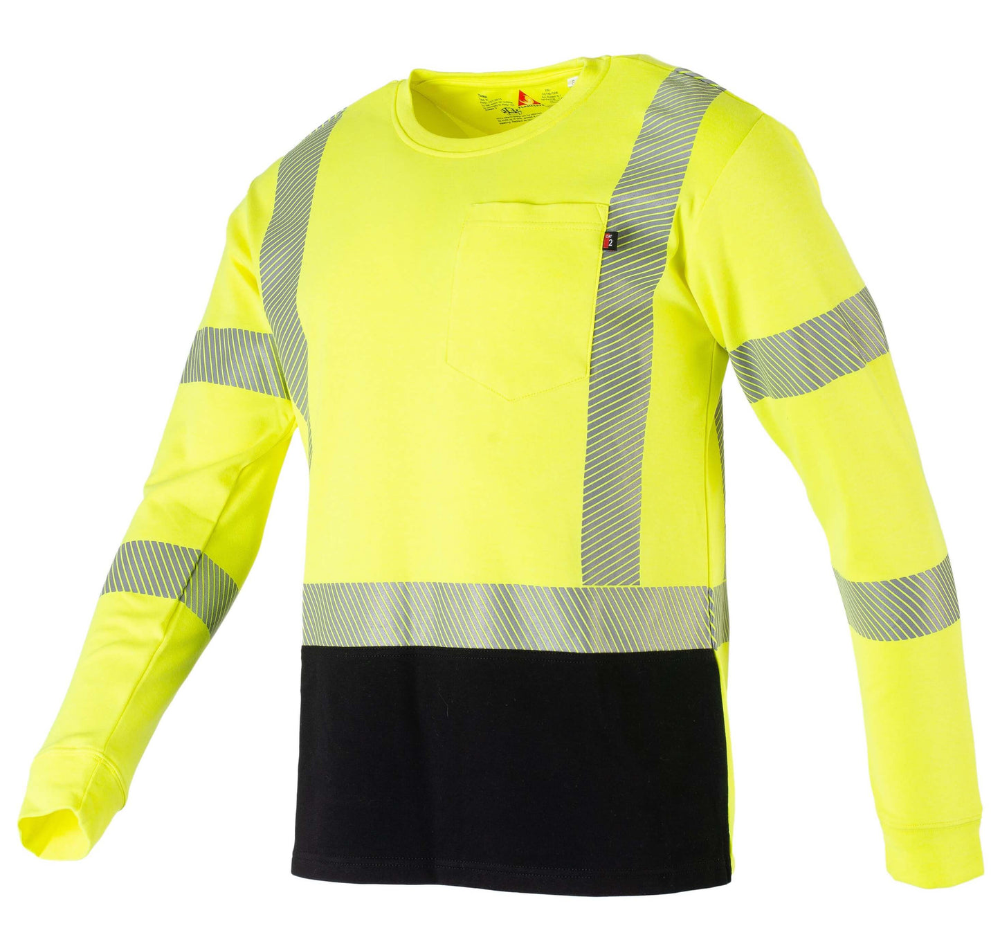 Flame-resistant T-shirt with enhanced visibility and a bottom color accent.