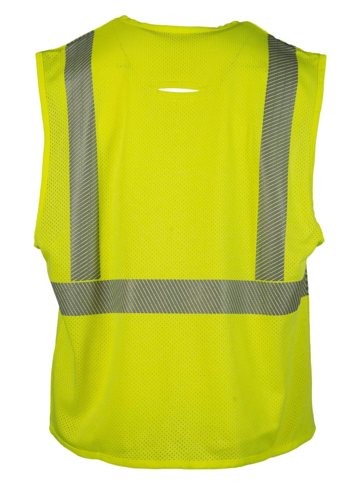 Yellow FR safety vest. The vest is high-visibility and has reflective stripes. It's designed for use in low-light conditions and provides enhanced visibility for workers on the job.