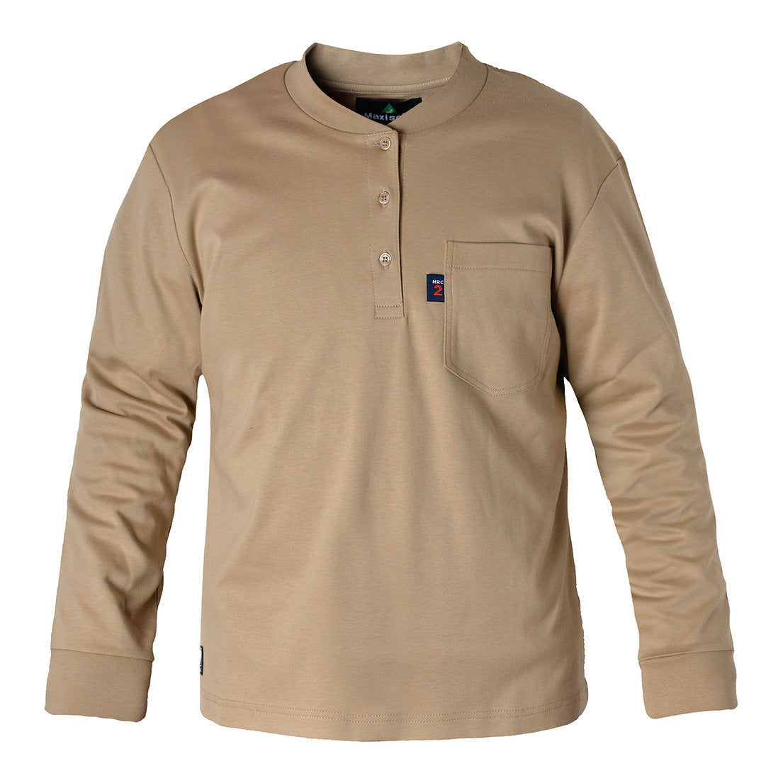 Henley khaki cotton shirt white background