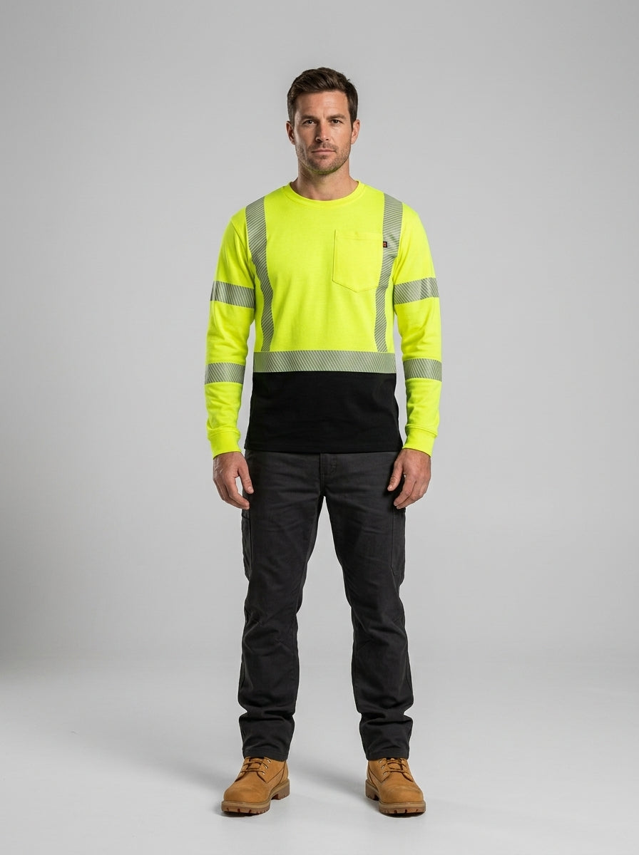 FR Long Sleeve T-Shirt Class 3 - 2-Tone Hi-Vis - Flamesafe Workwear