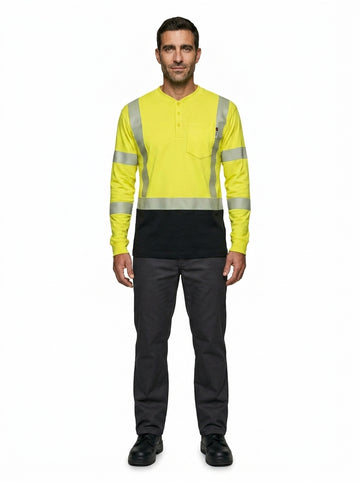 FR Henley Shirt — On Model - Neutral | Generated by Modelize
