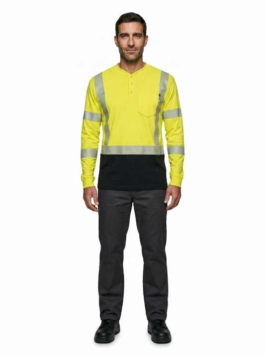 FR Henley Shirt — On Model - Neutral | Generated by Modelize