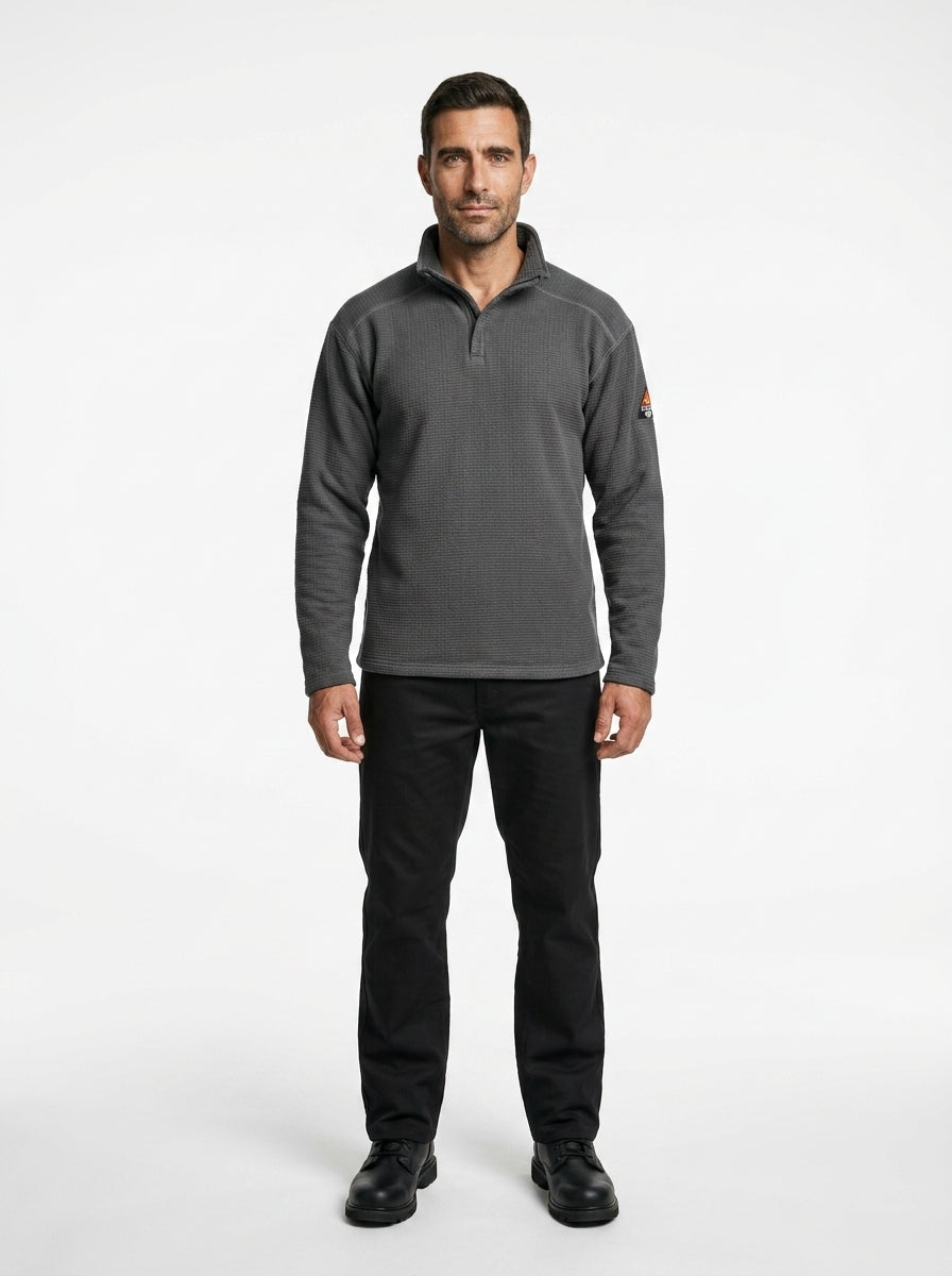 Quarter-zip grid fleece pullover — On Model - Neutral | Generated by Modelize