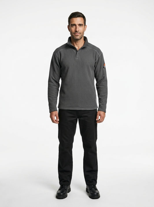 Quarter-zip grid fleece pullover — On Model - Neutral | Generated by Modelize