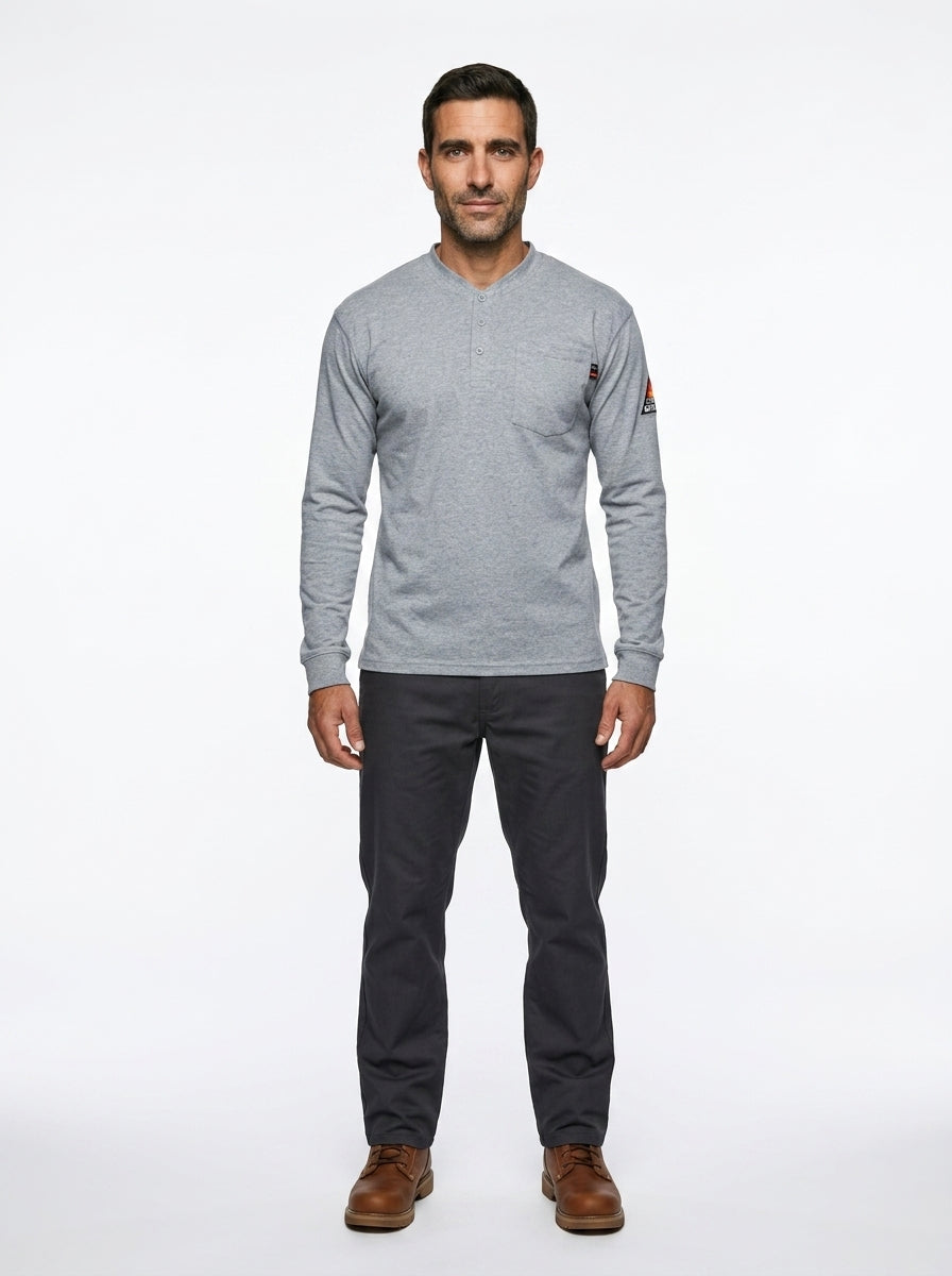 Flame Resistant Henley Shirt — On Model - Neutral | Generated by Modelize