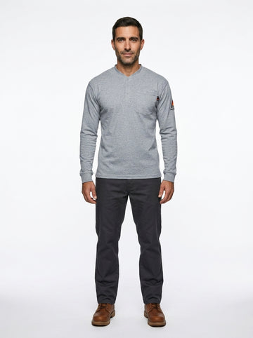 Flame Resistant Henley Shirt — On Model - Neutral | Generated by Modelize
