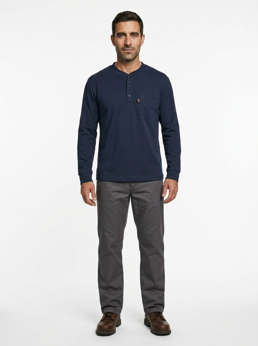 FR Henley Shirt — On Model - Neutral | Generated by Modelize