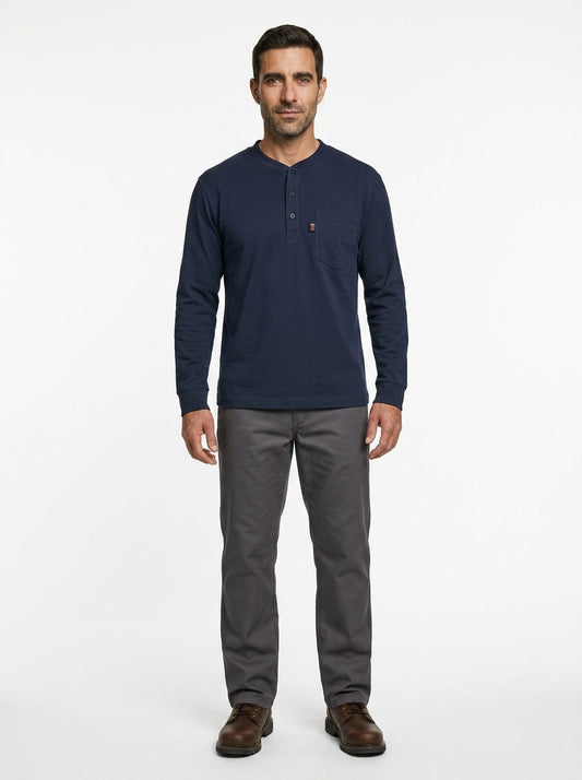 FR Henley Shirt — On Model - Neutral | Generated by Modelize